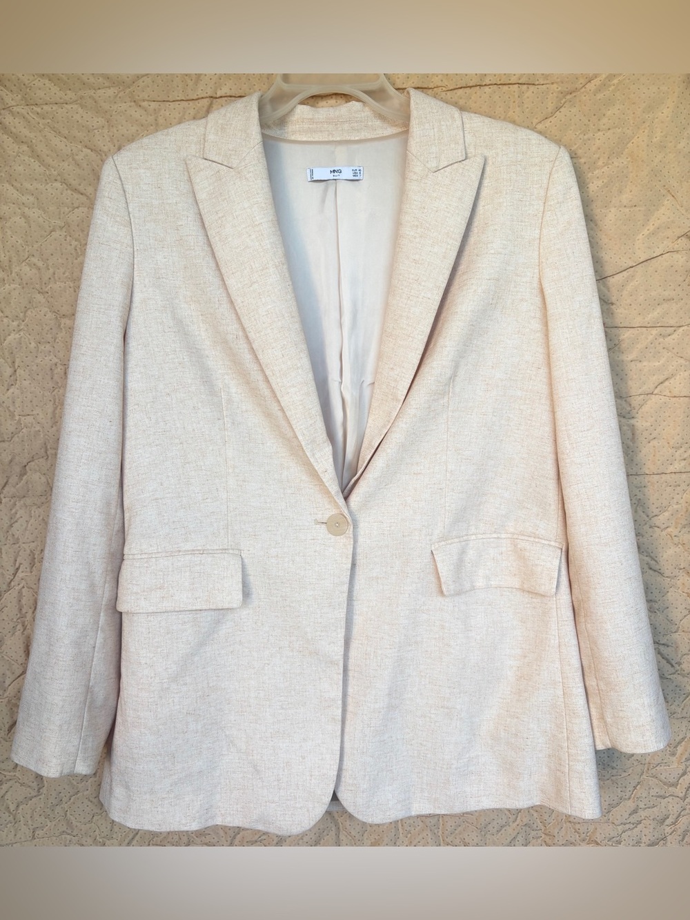 Mango MNG Women’s US8/EU40 Blazer Jacket Beige Single Button